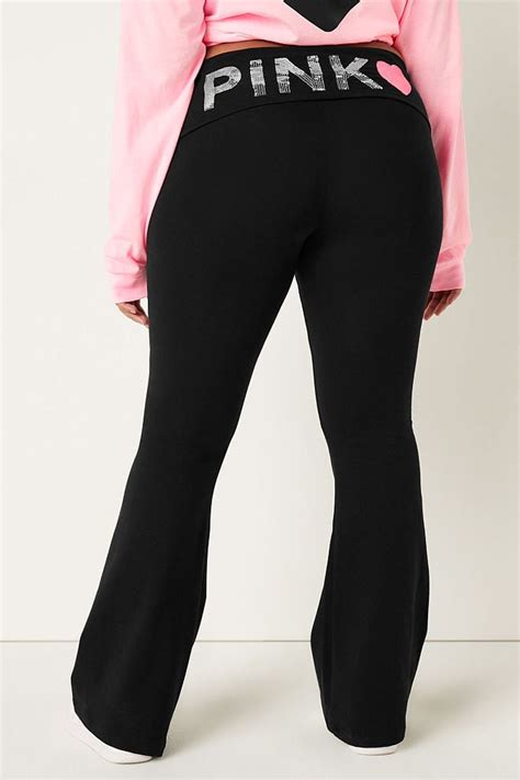 Shop Now. . Pink foldover flare leggings